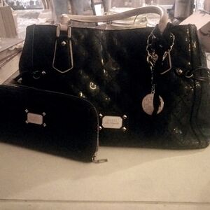 Guess Black Shoulder Bag with Gold Hardware